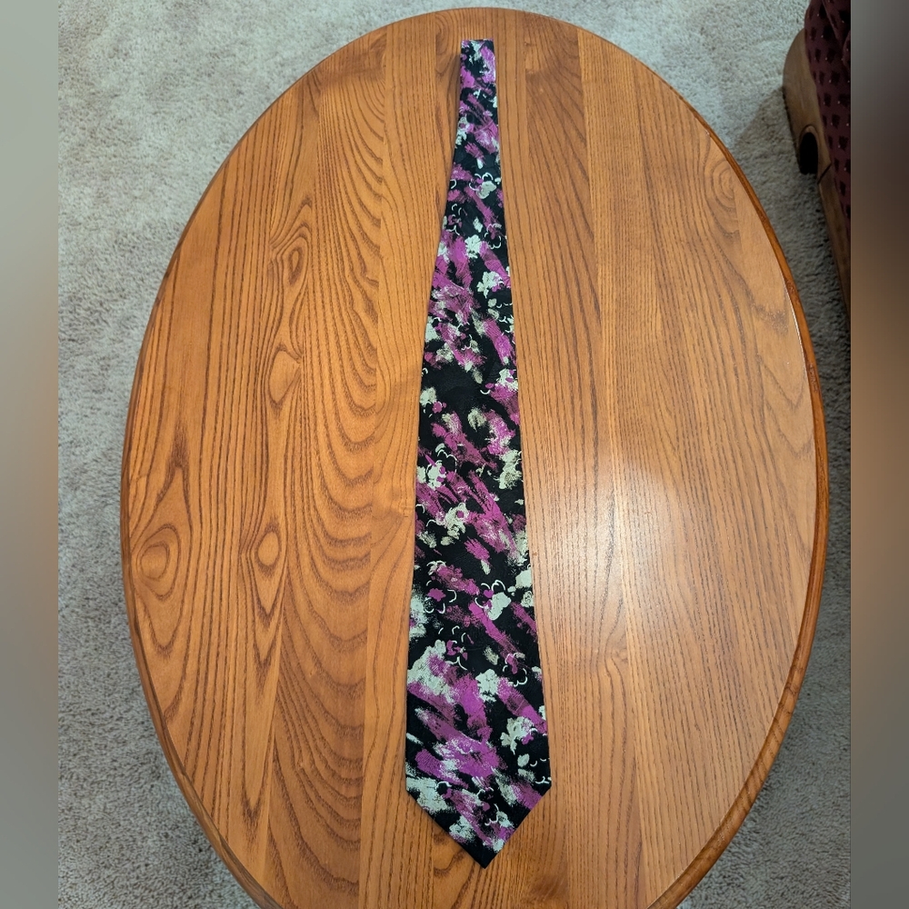 Brioni Purple and Black Floral Silk Tie - Picture 4 of 4